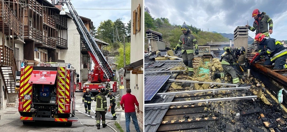 Furioso incendio sul tetto di una mansarda: le persone evacuate dall’appartamento